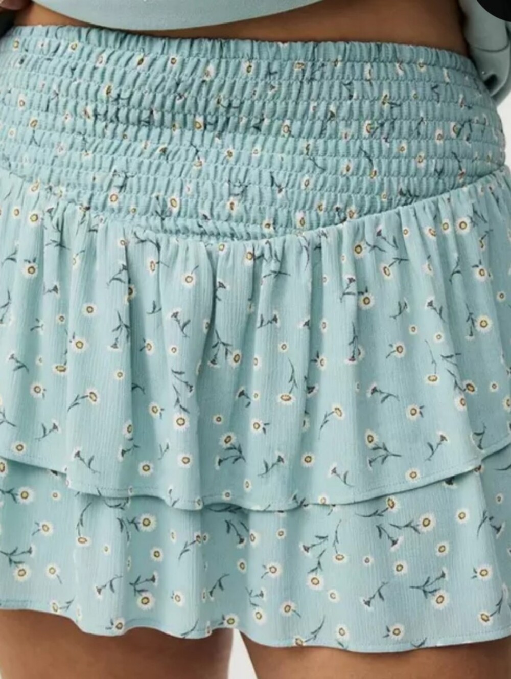 Torrid Light Blue Floral Smocked Tiered Mini Skirt